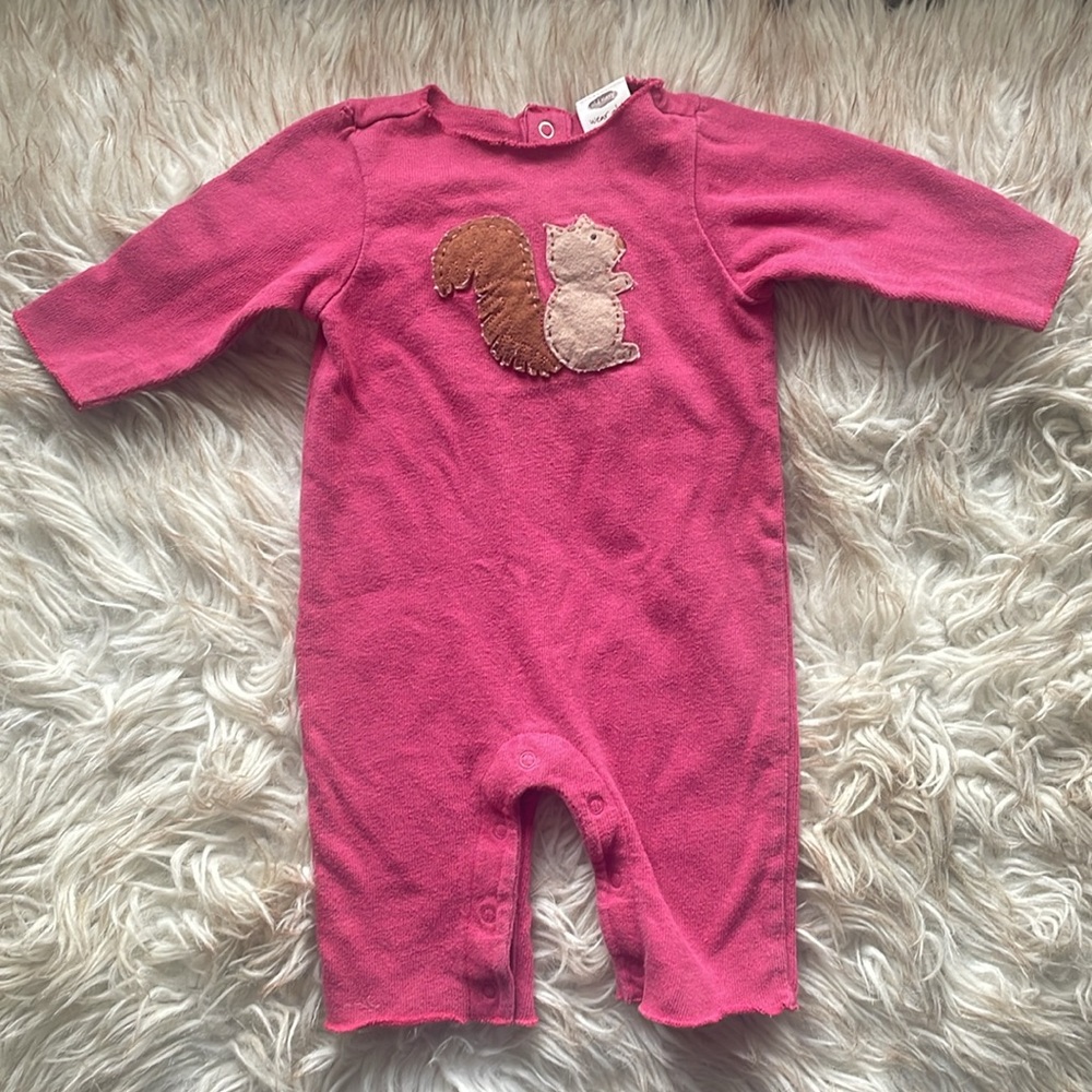 FREE ADD ON: size 0-3 months old Navy squirrel romper